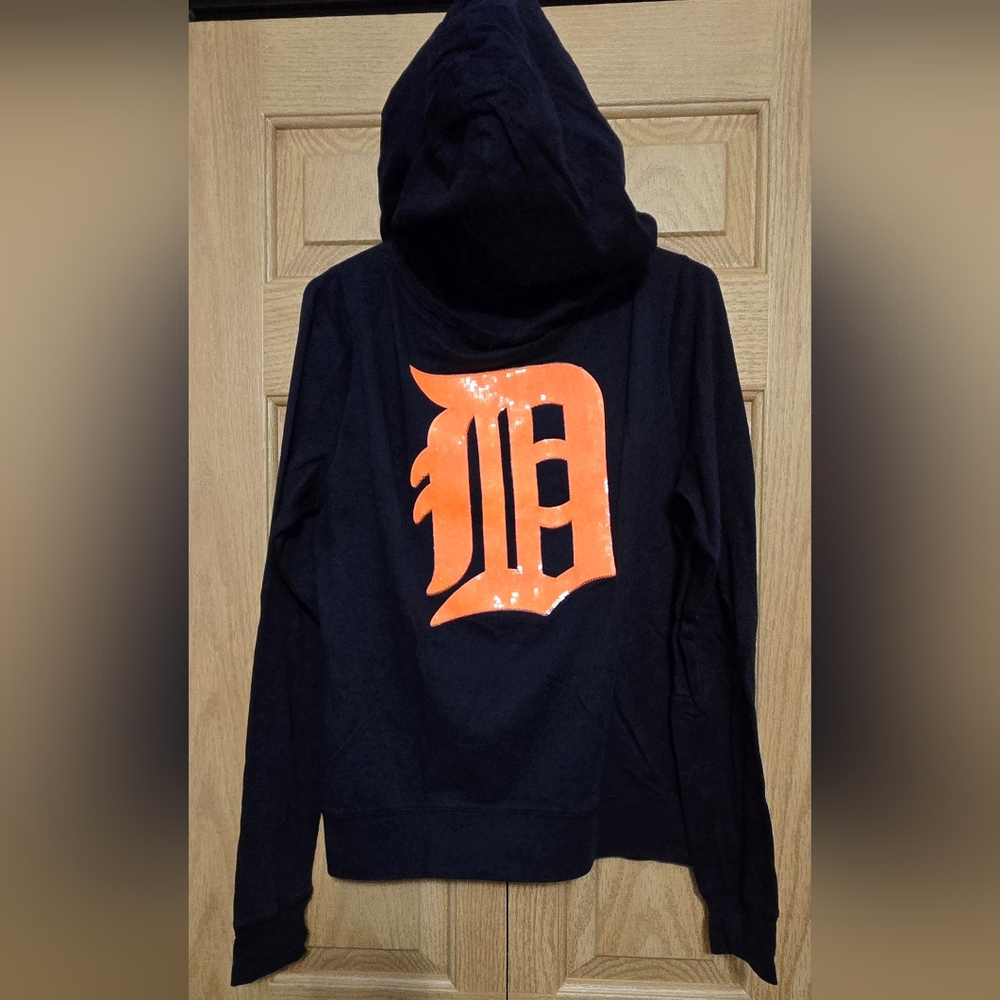 PINK Victoria's Secret Dark Blue Hoodie with Orange Lettering